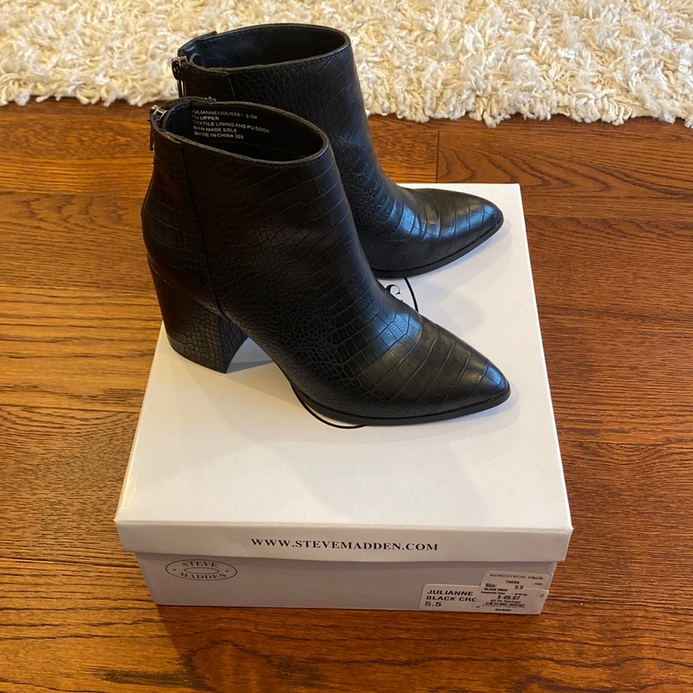 Steve Madden Julianne Black Croc Booties